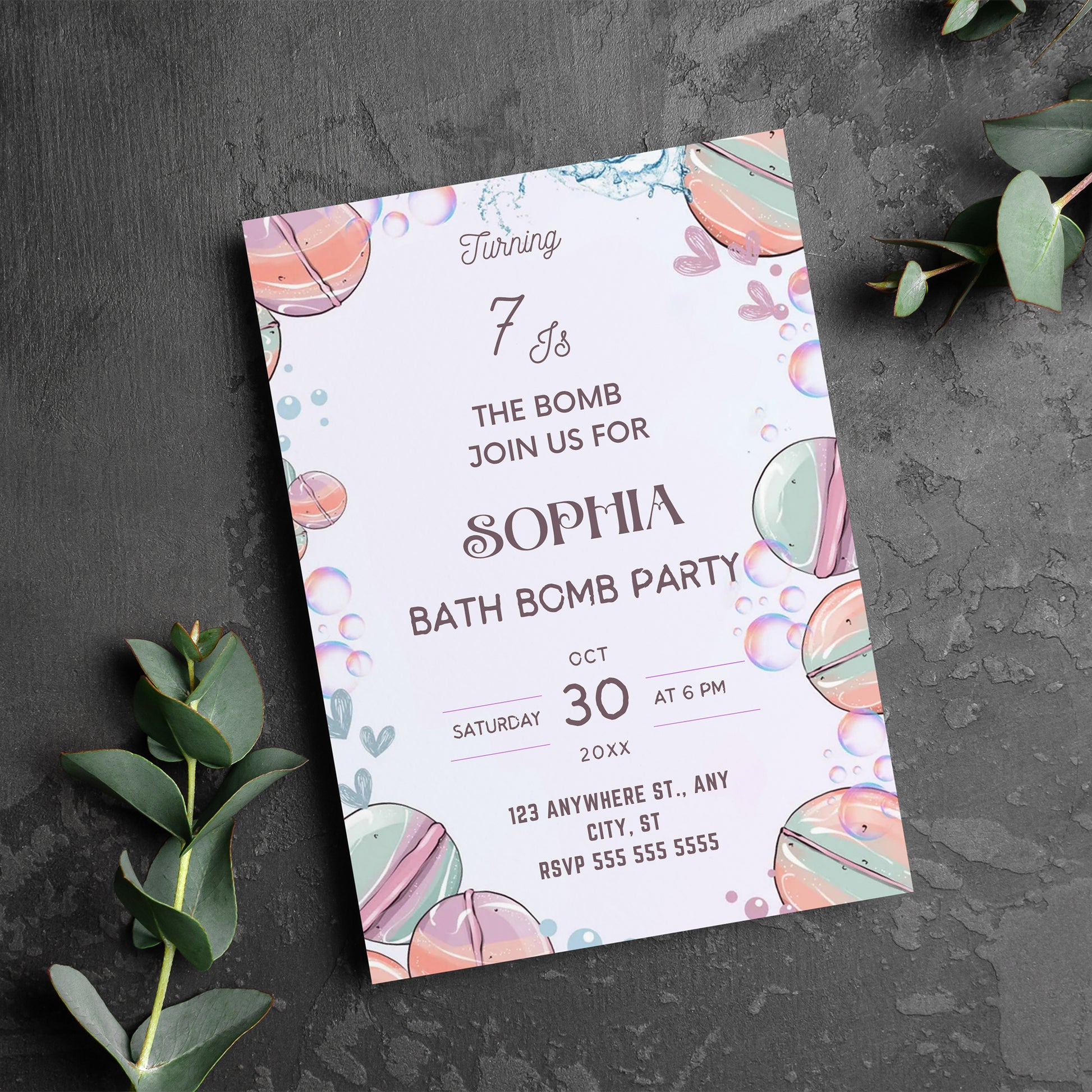 Bath Bomb Birthday Invitation - CreativeRino