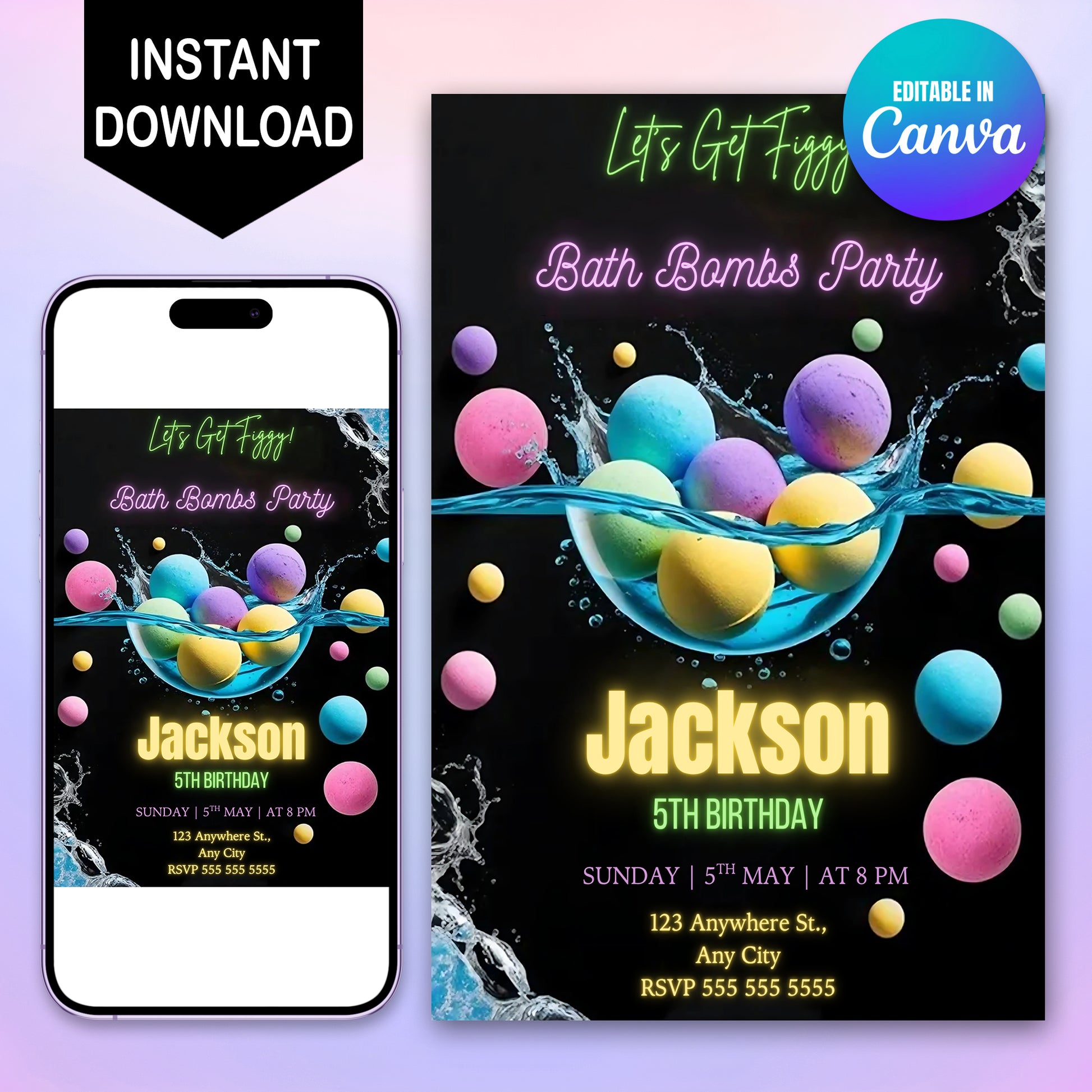Digital Bath Bomb Birthday Invitation - CreativeRino