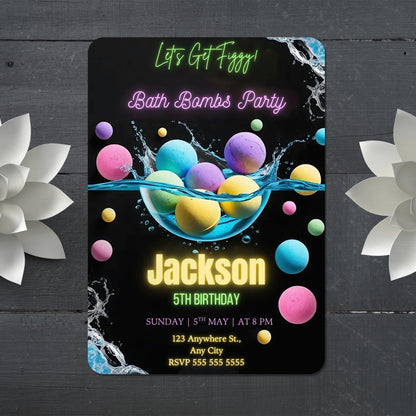 Digital Bath Bomb Birthday Invitation - CreativeRino