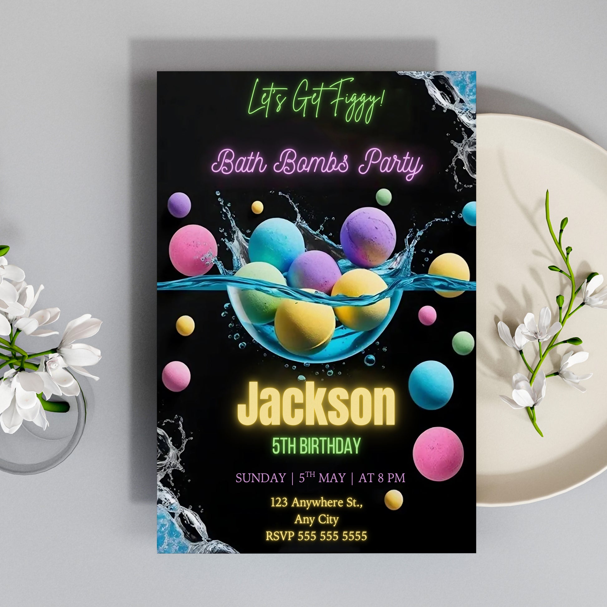 Digital Bath Bomb Birthday Invitation - CreativeRino