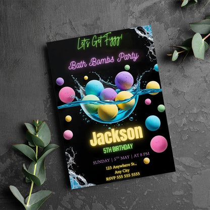 Digital Bath Bomb Birthday Invitation - CreativeRino