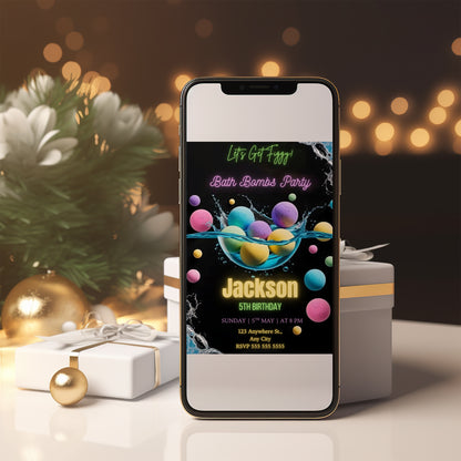 Digital Bath Bomb Birthday Invitation - CreativeRino