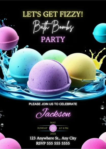 Bath Bomb Birthday Invite - CreativeRino