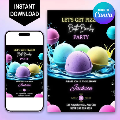 Bath Bomb Birthday Invite - CreativeRino