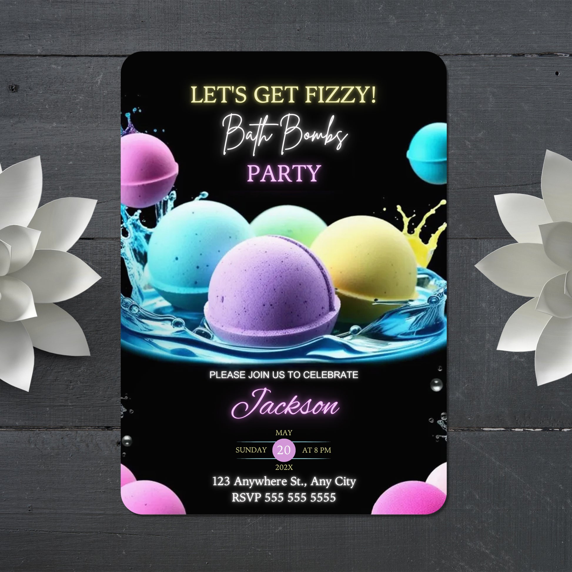 Bath Bomb Birthday Invite - CreativeRino