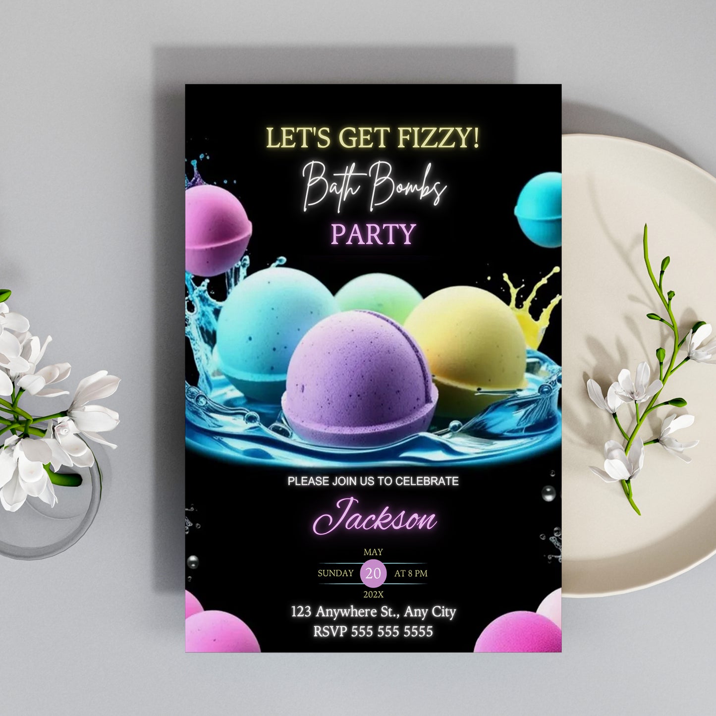 Bath Bomb Birthday Invite - CreativeRino