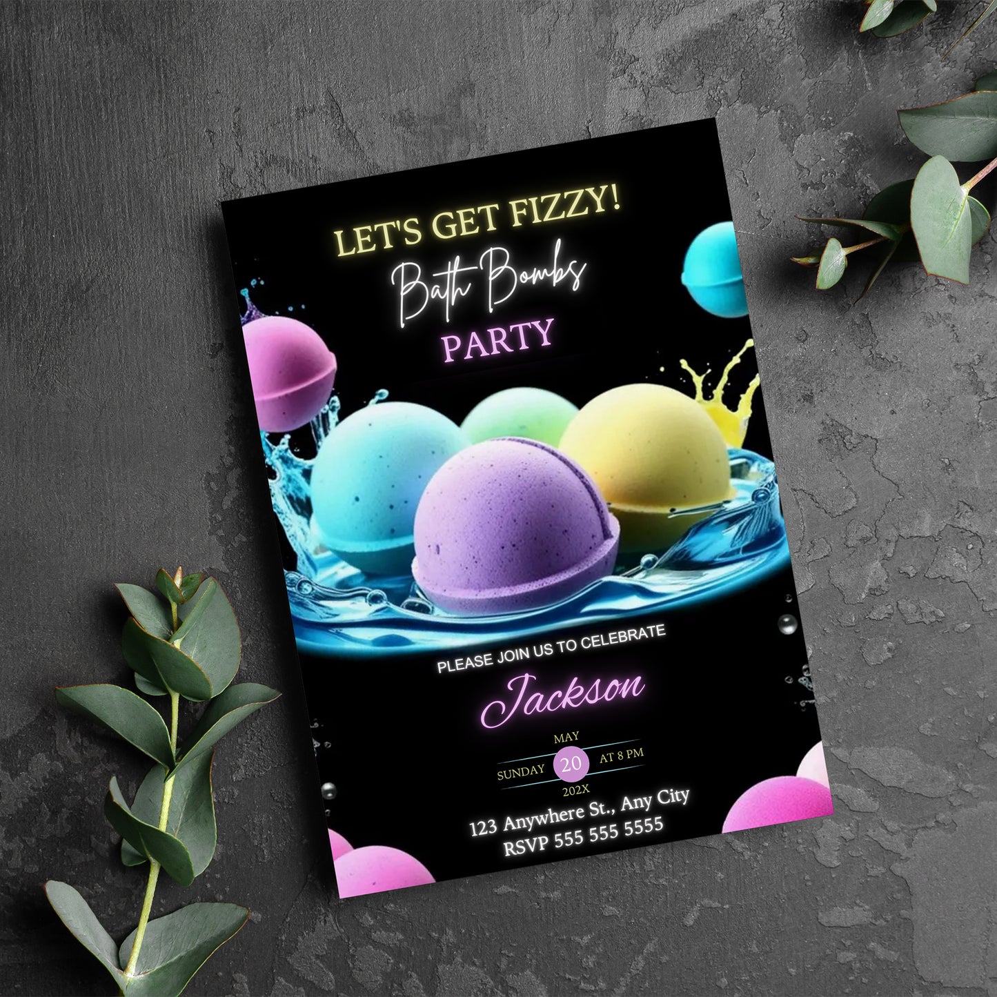 Bath Bomb Birthday Invite - CreativeRino