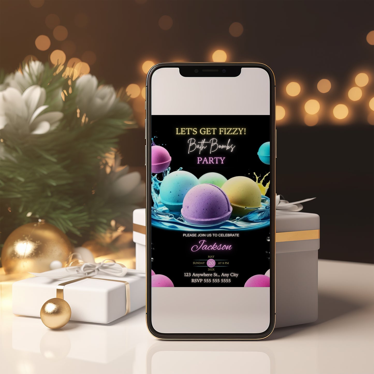 Bath Bomb Birthday Invite - CreativeRino