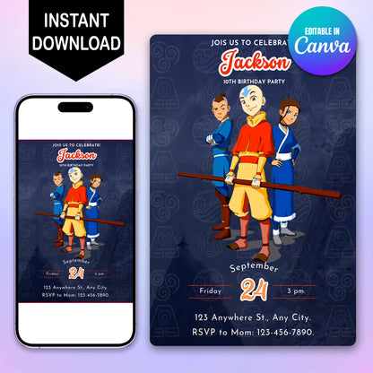 Avatar The Last Airbender Birthday Invitations - CreativeRino