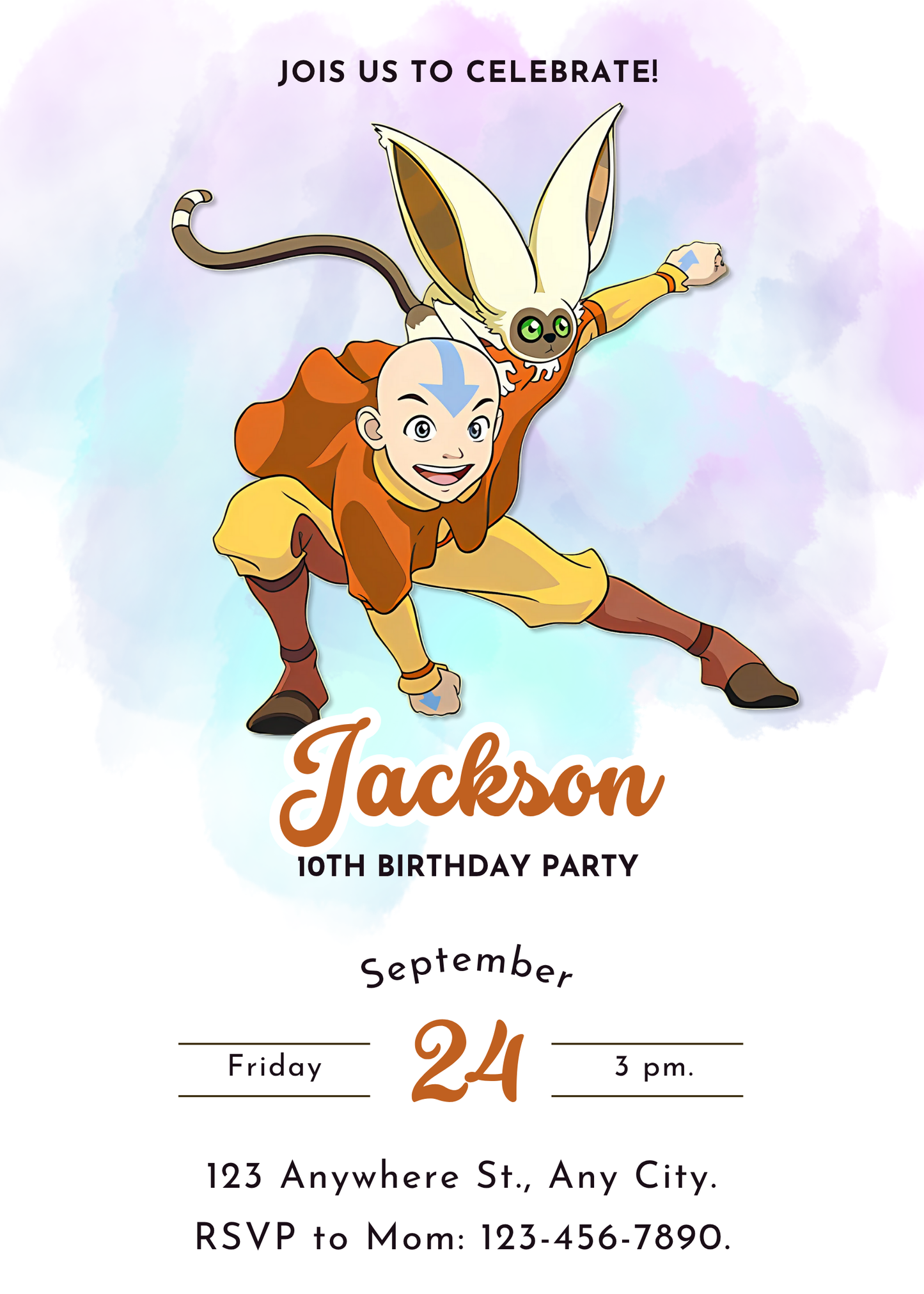 Avatar The Last Airbender Birthday Party Invitation - CreativeRino