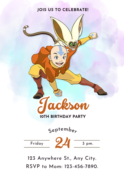 Avatar The Last Airbender Birthday Party Invitation - CreativeRino