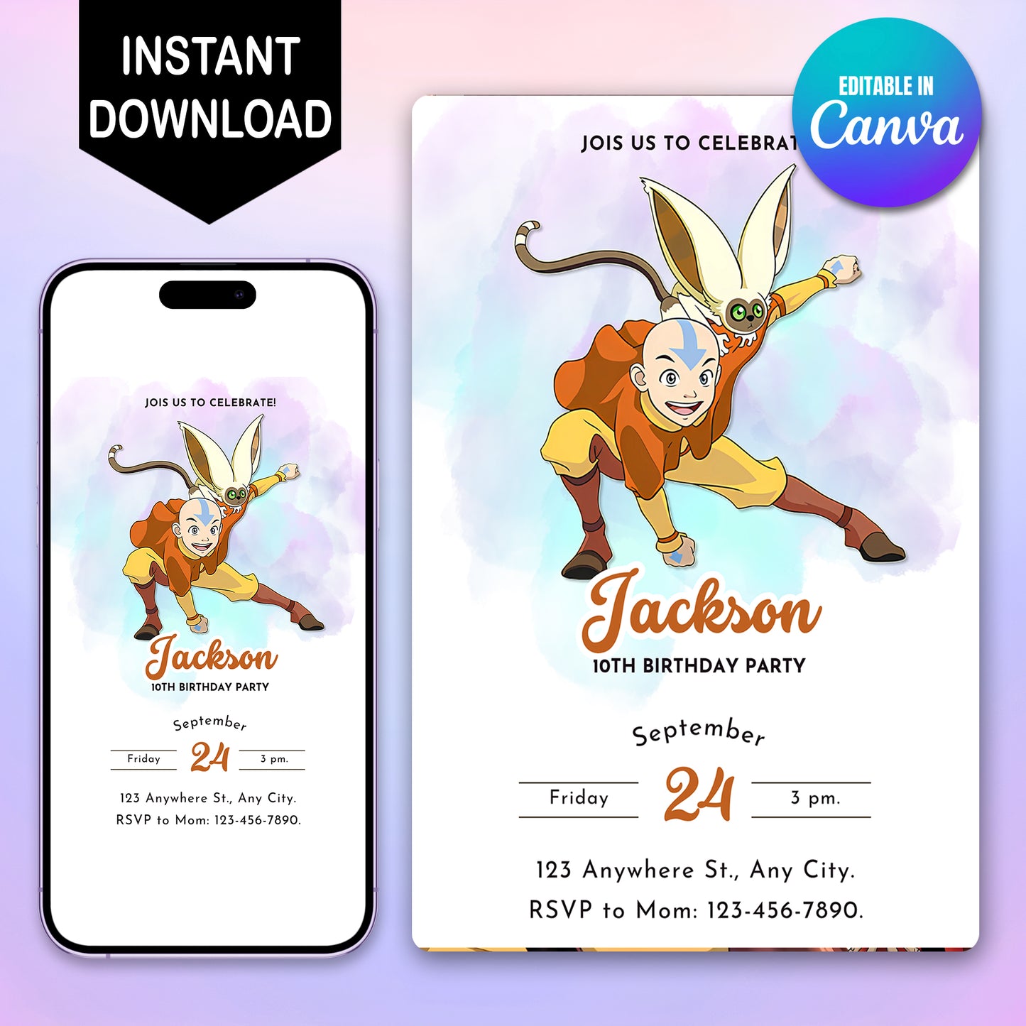 Avatar The Last Airbender Birthday Party Invitation - CreativeRino