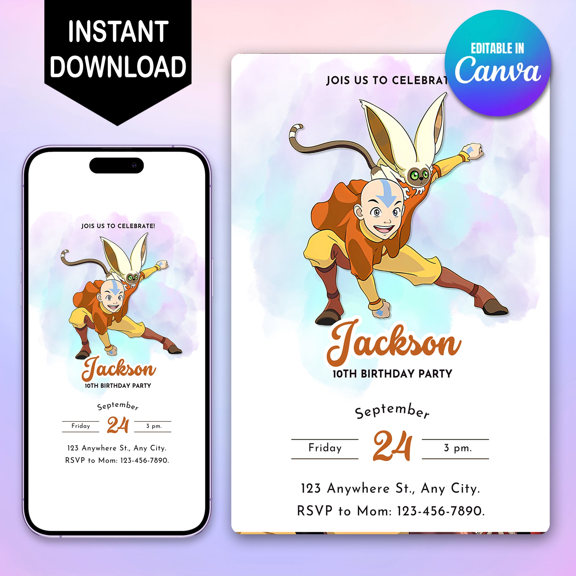 Avatar The Last Airbender Birthday Party Invitation - CreativeRino