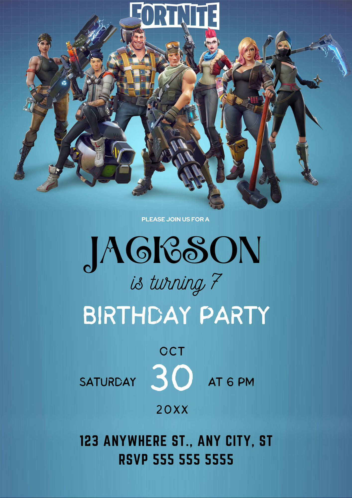 Editable Fortnite Birthday Invitation - CreativeRino