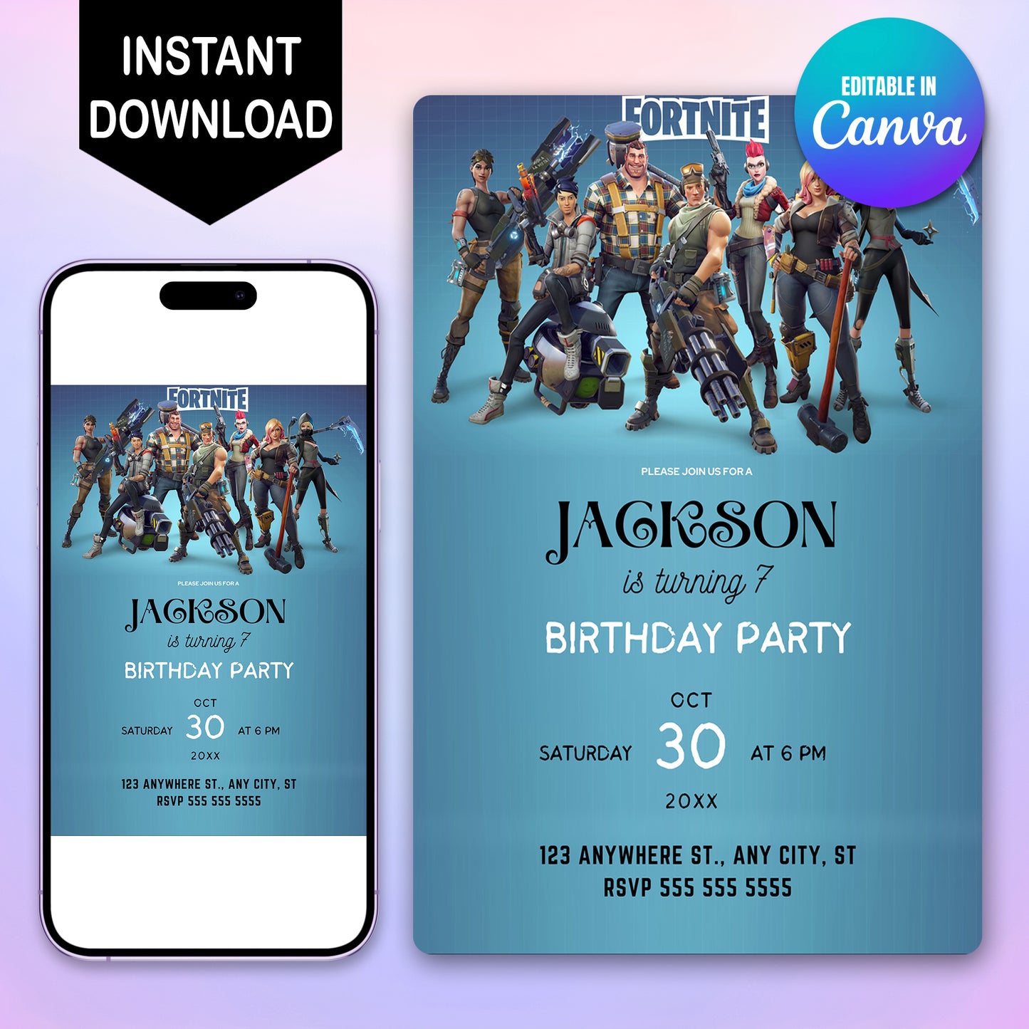 Editable Fortnite Birthday Invitation - CreativeRino