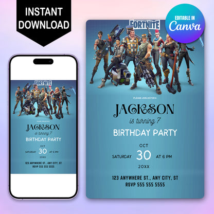 Editable Fortnite Birthday Invitation - CreativeRino