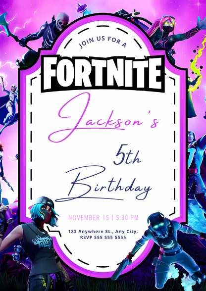 Digital Fortnite Birthday Invitations - CreativeRino