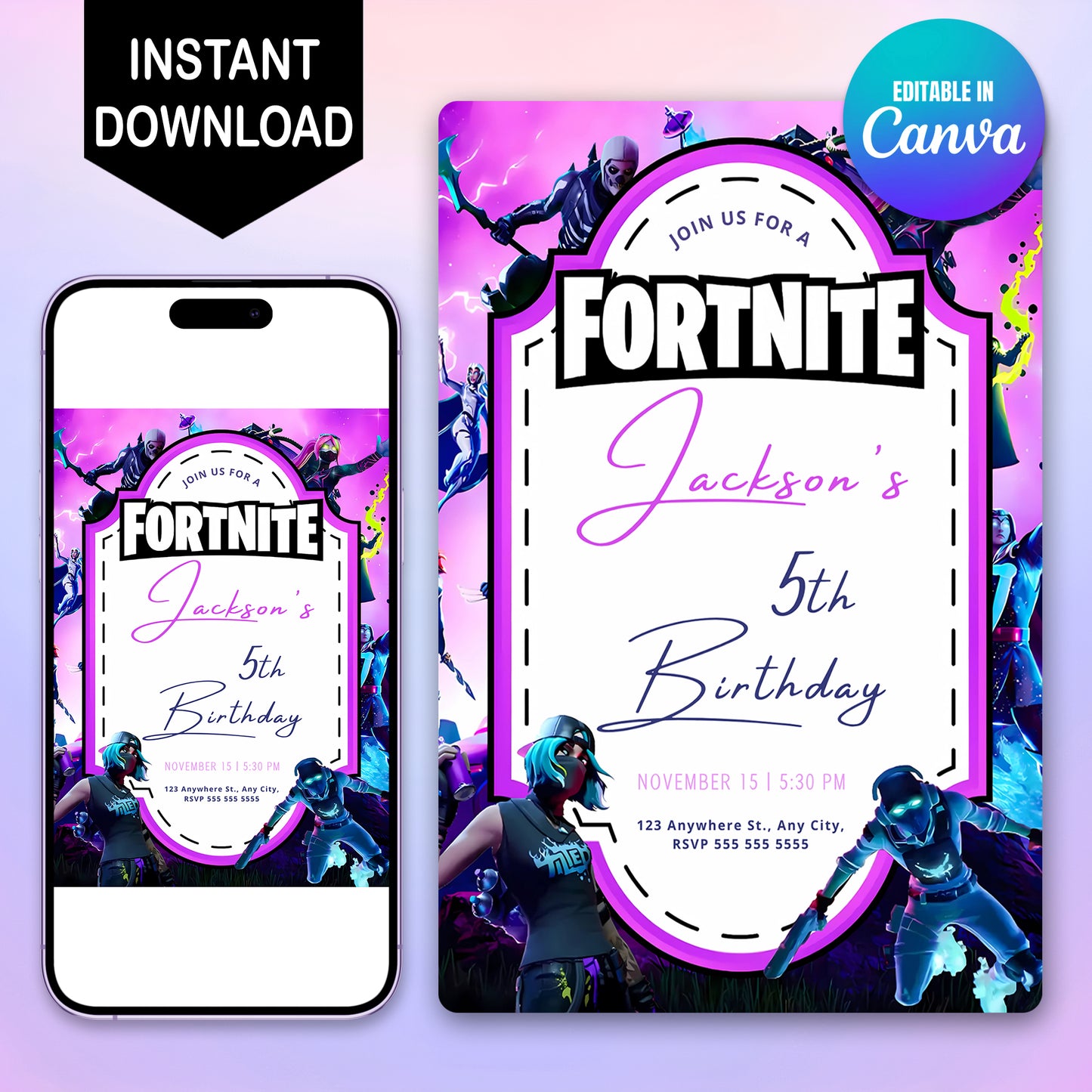 Digital Fortnite Birthday Invitations - CreativeRino