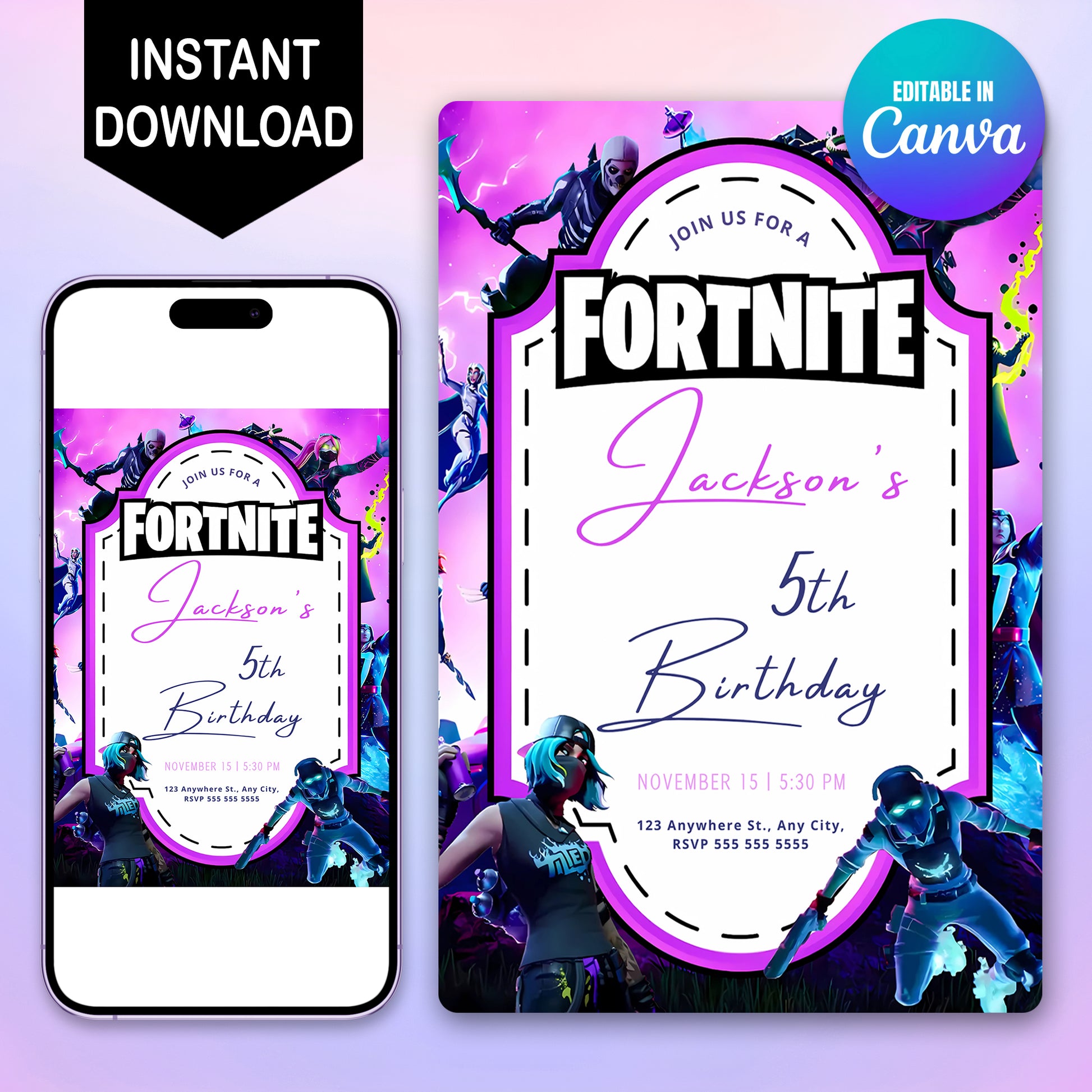 Digital Fortnite Birthday Invitations - CreativeRino