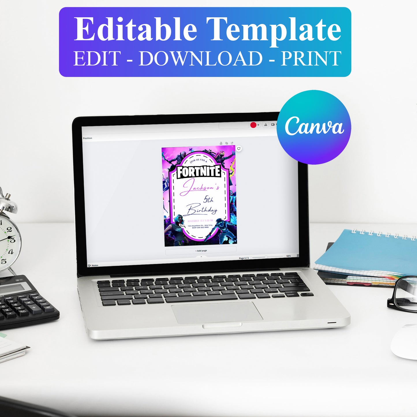 Digital Fortnite Birthday Invitations - CreativeRino