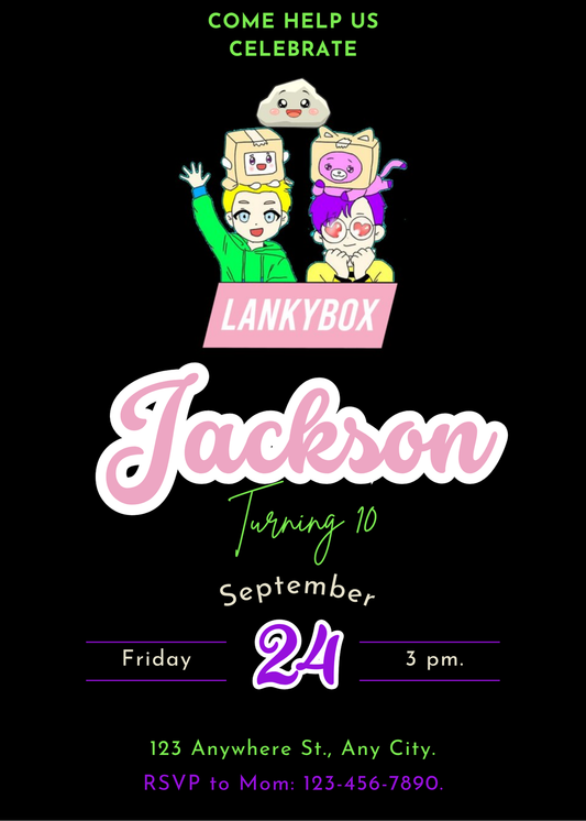 Lankybox Birthday Invitation Template - CreativeRino