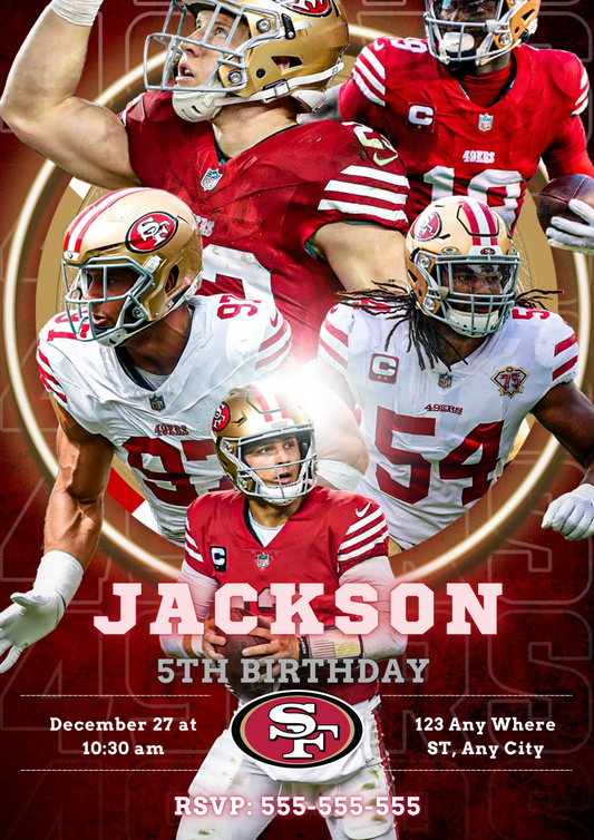 San Francisco 49ers Sports Birthday Invitation - CreativeRino