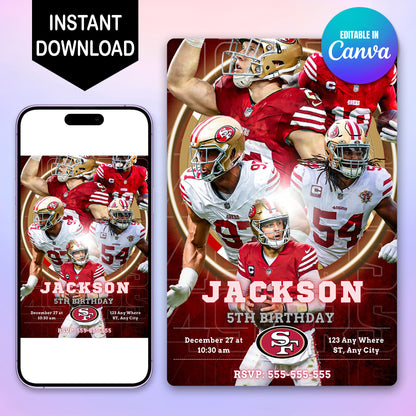San Francisco 49ers Sports Birthday Invitation - CreativeRino