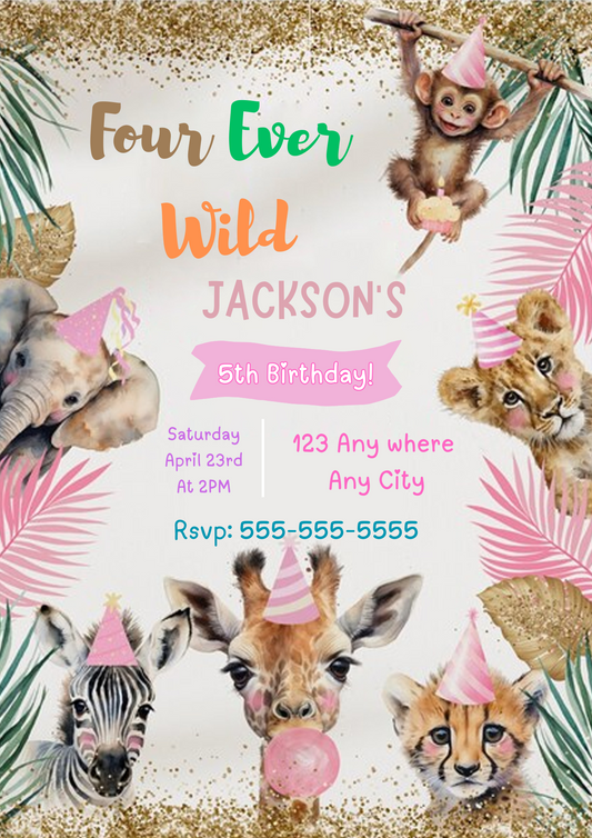 Four Ever Wild Birthday Invitation - CreativeRino
