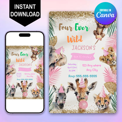 Four Ever Wild Birthday Invitation - CreativeRino