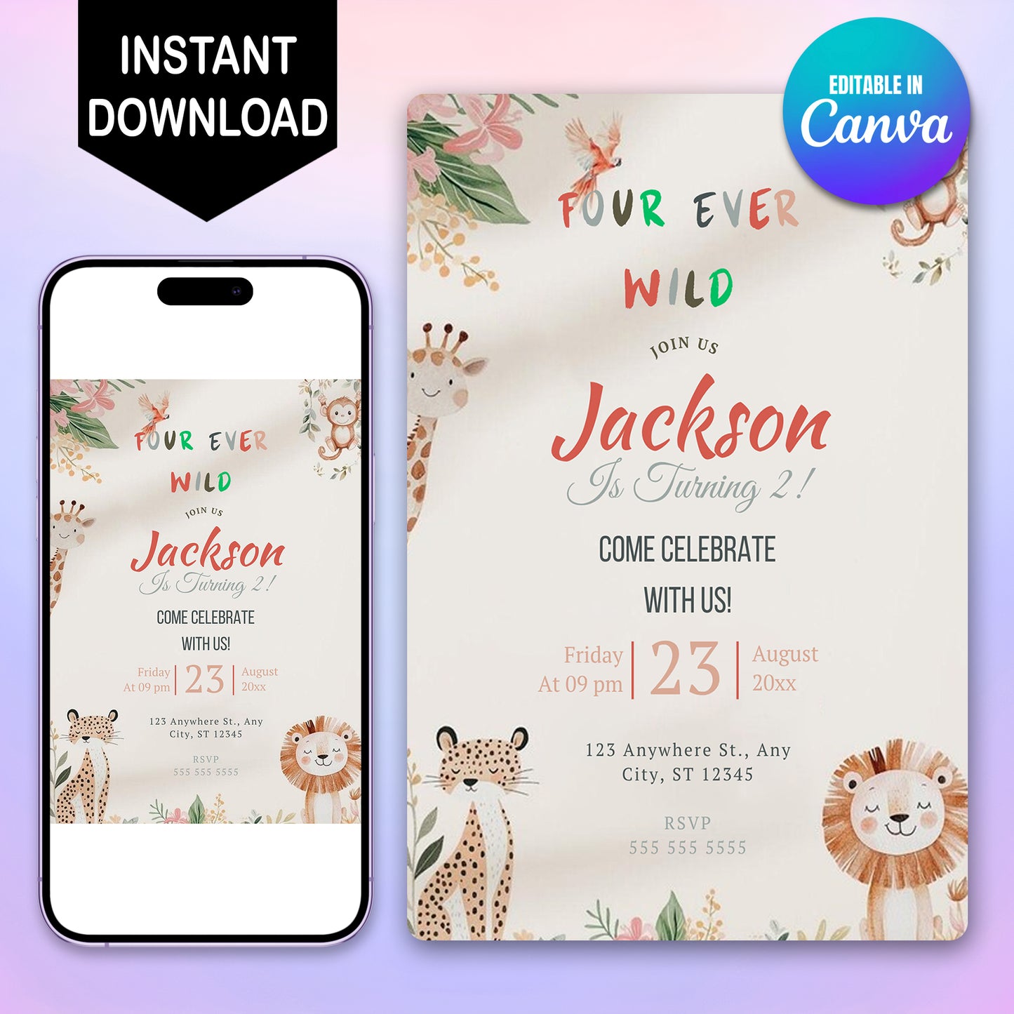 Four Ever Wild Birthday Party Invitation - CreativeRino
