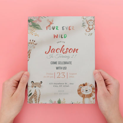 Four Ever Wild Birthday Party Invitation - CreativeRino