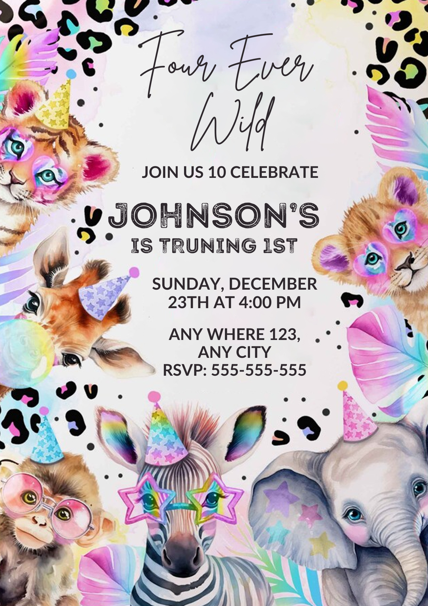 Four Ever Wild Birthday Invitation Template - CreativeRino