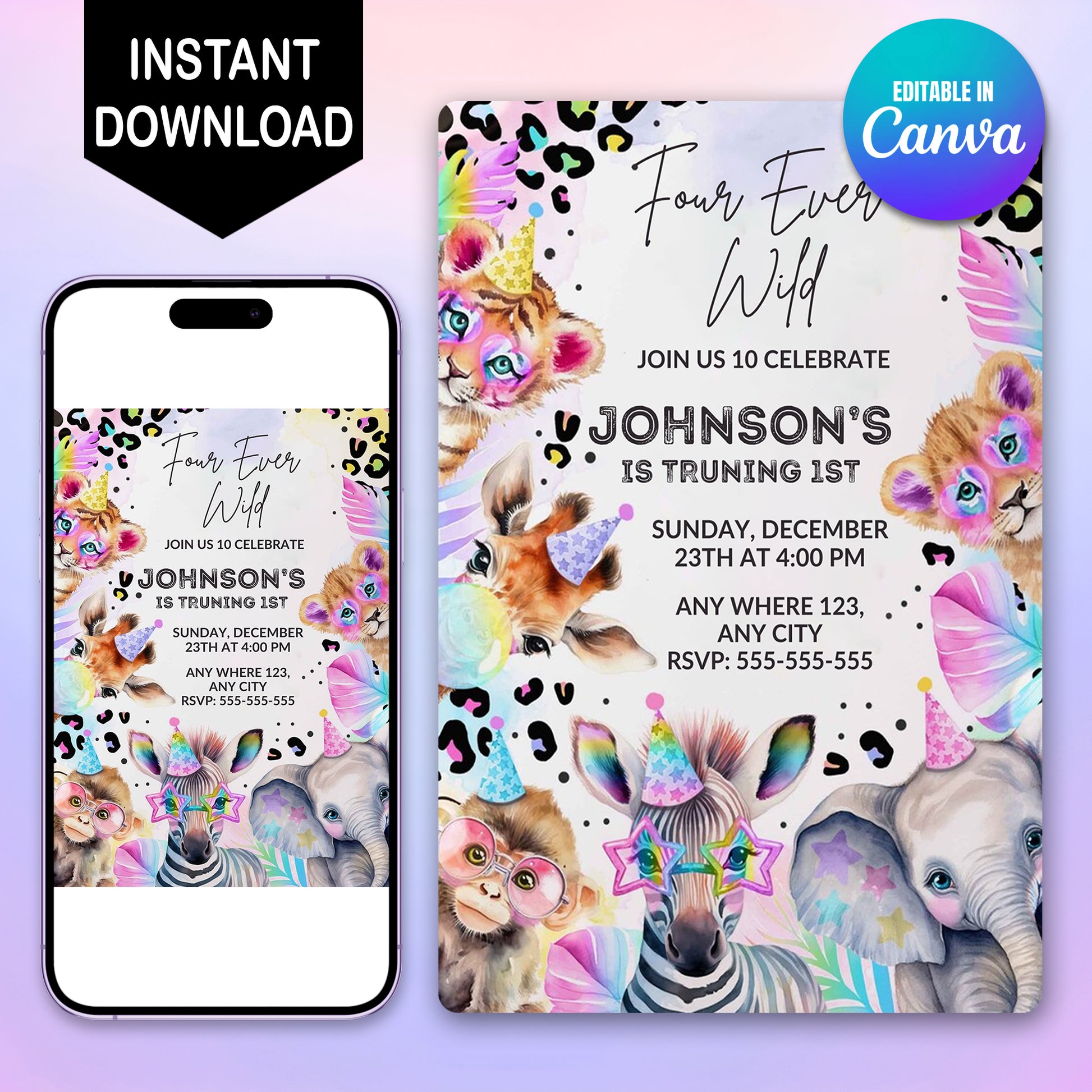 Four Ever Wild Birthday Invitation Template - CreativeRino