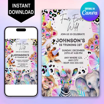 Four Ever Wild Birthday Invitation Template - CreativeRino