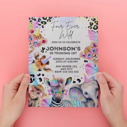 Four Ever Wild Birthday Invitation Template - CreativeRino