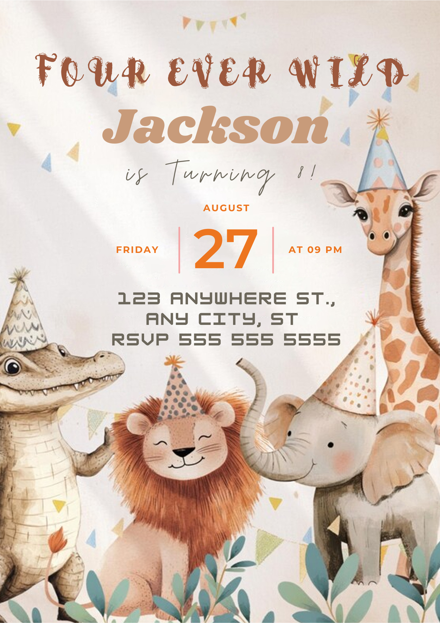 Editable Four Ever Wild Birthday Invitation - CreativeRino