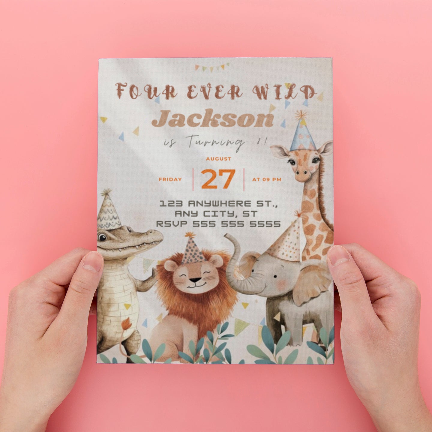 Editable Four Ever Wild Birthday Invitation - CreativeRino