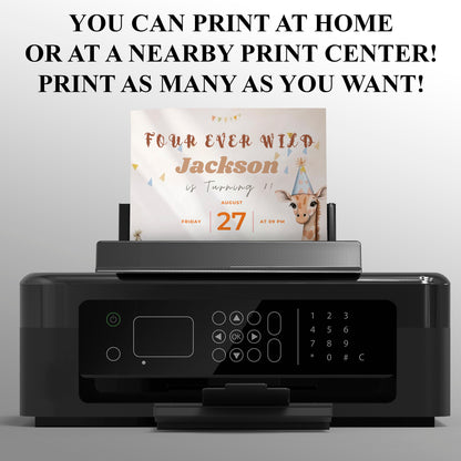 Editable Four Ever Wild Birthday Invitation - CreativeRino