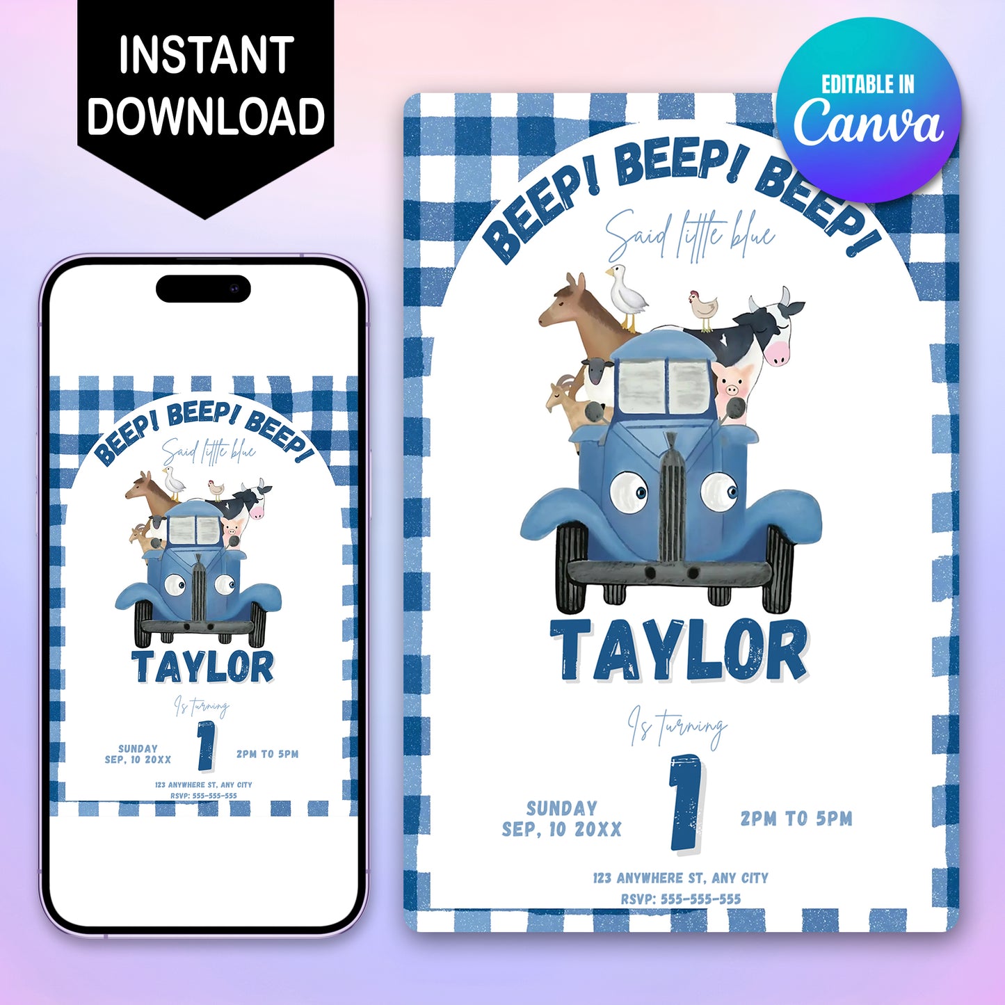 Little Blue Truck Birthday Invitations - CreativeRino