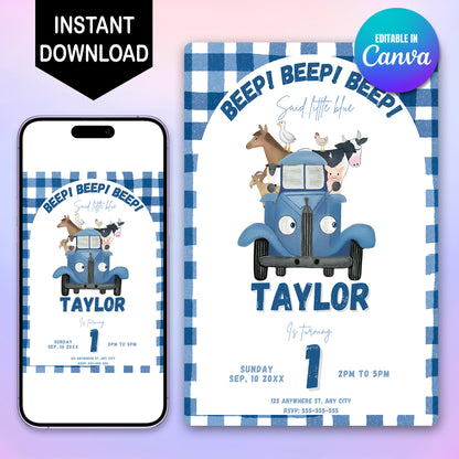 Little Blue Truck Birthday Invitations - CreativeRino