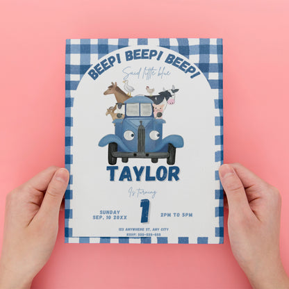 Little Blue Truck Birthday Invitations - CreativeRino