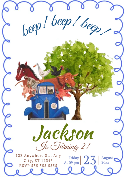 Little Blue Truck Invitation Template - CreativeRino
