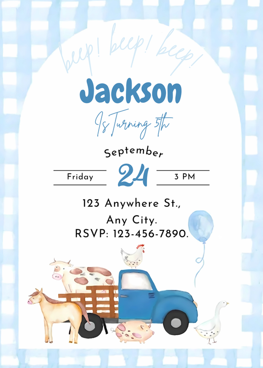 Little Blue Truck Party Invitations - CreativeRino