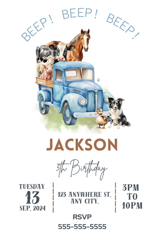 Little Blue Truck Birthday Party Invitation - CreativeRino