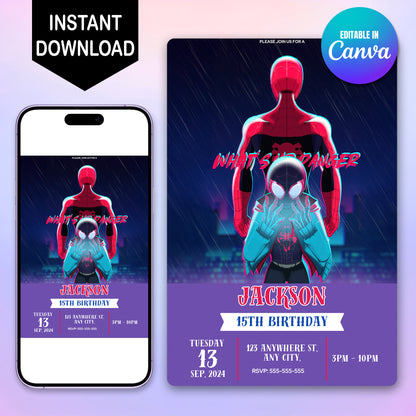 Miles Morales Birthday Party Invitations - CreativeRino