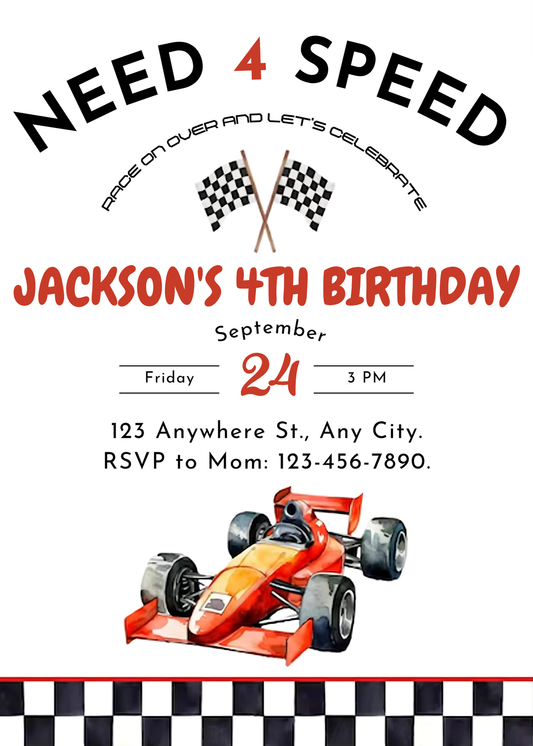 Need For Speed Birthday Party Invitation - CreativeRino