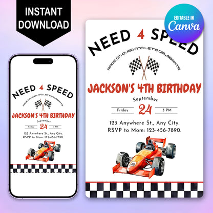 Need For Speed Birthday Party Invitation - CreativeRino