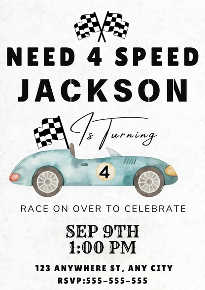 Digital Need For Speed Birthday Invitation - CreativeRino