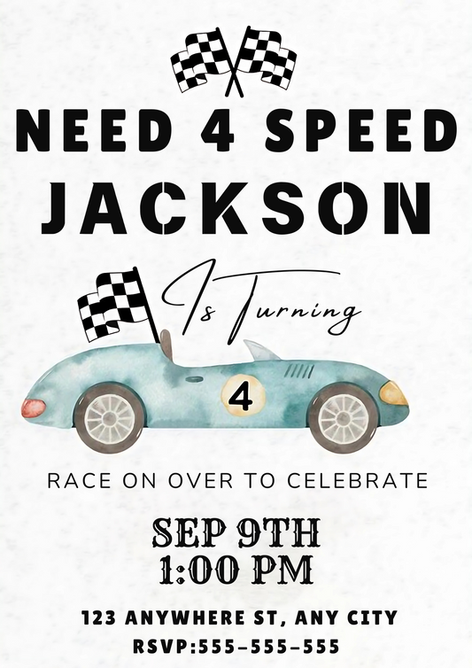 Digital Need For Speed Birthday Invitation - CreativeRino