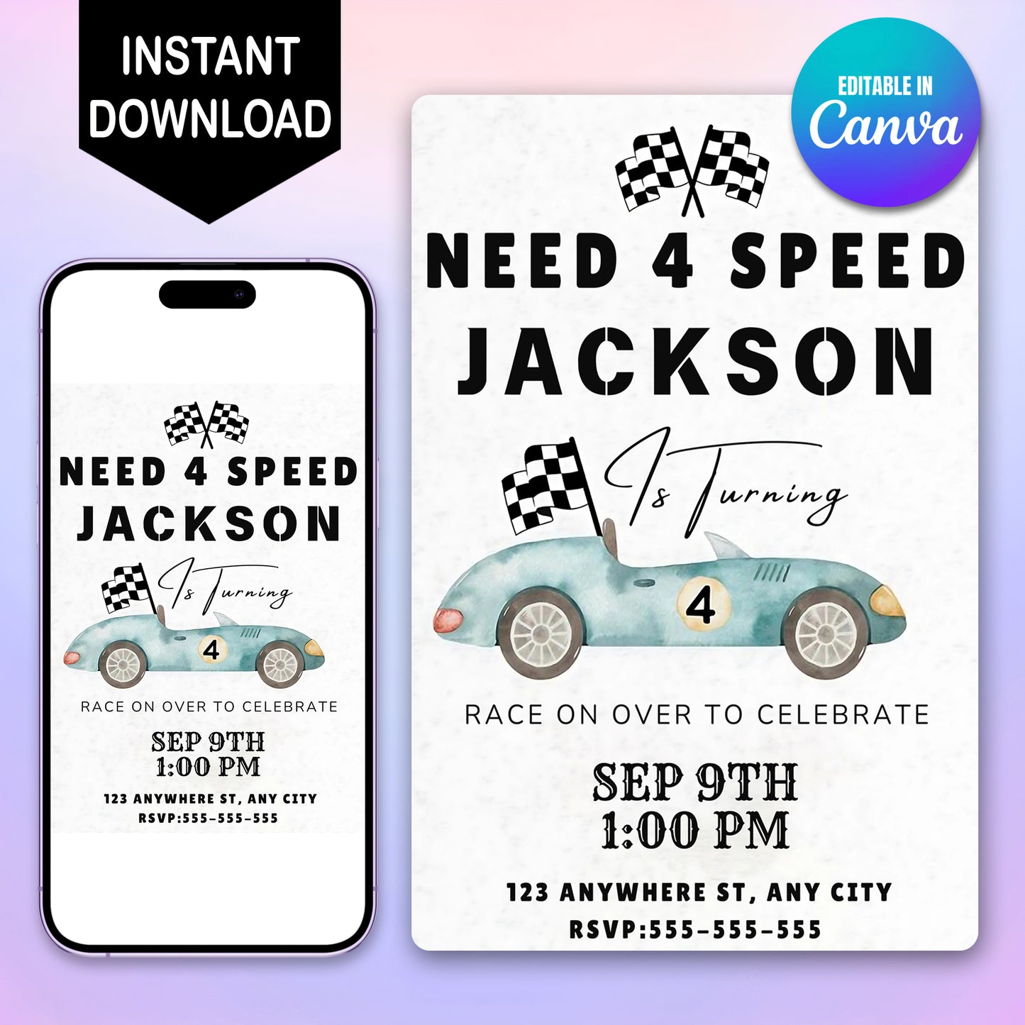 Digital Need For Speed Birthday Invitation - CreativeRino
